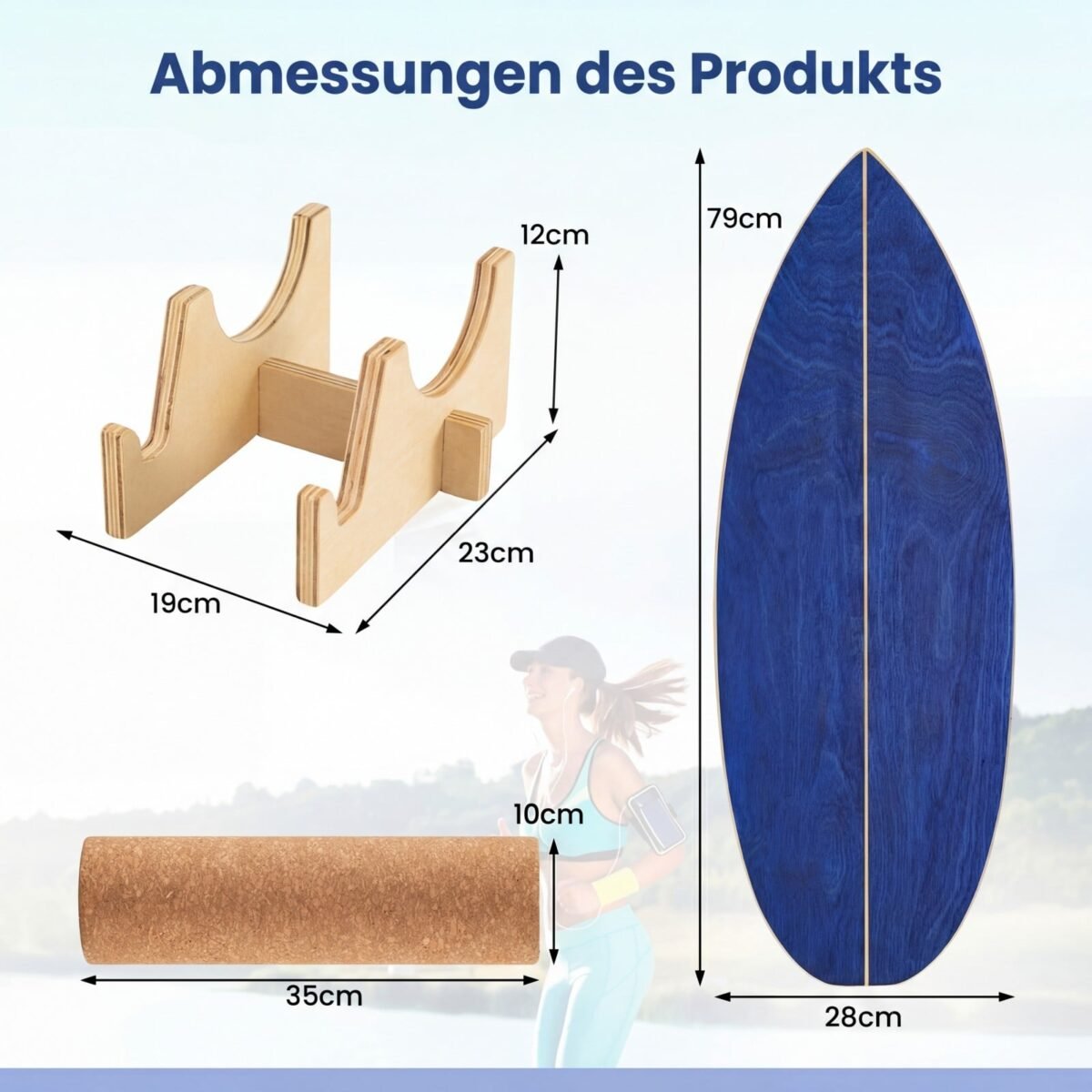 Balanso treniruočių rinkinys su kamštiniu voleliu ir stovu (Mėlyna) – Paveikslėlis 2