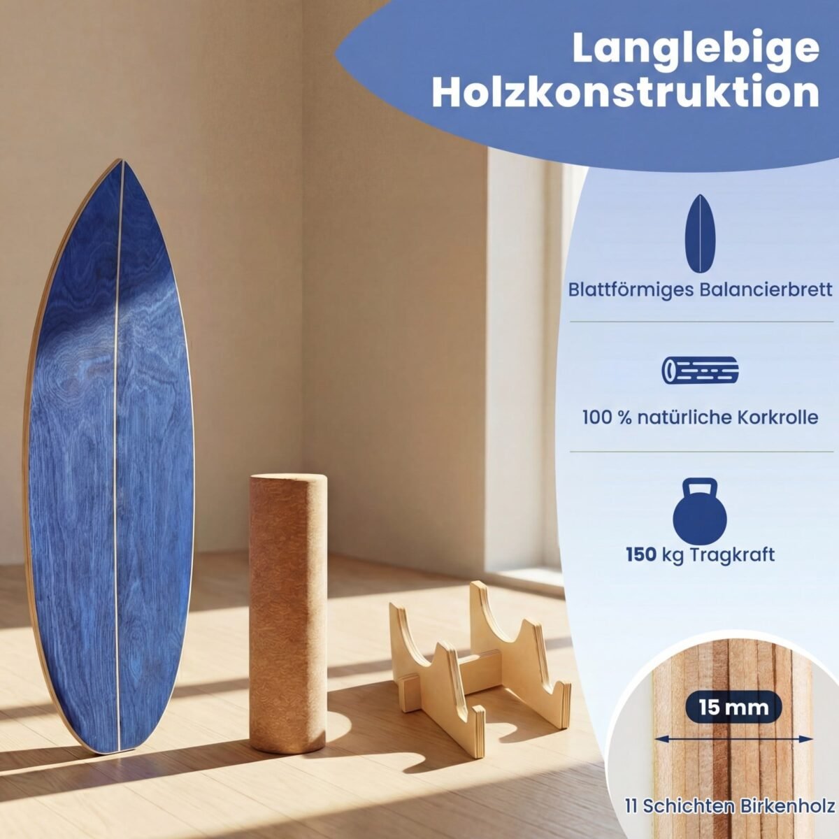 Balanso treniruočių rinkinys su kamštiniu voleliu ir stovu (Mėlyna) – Paveikslėlis 5