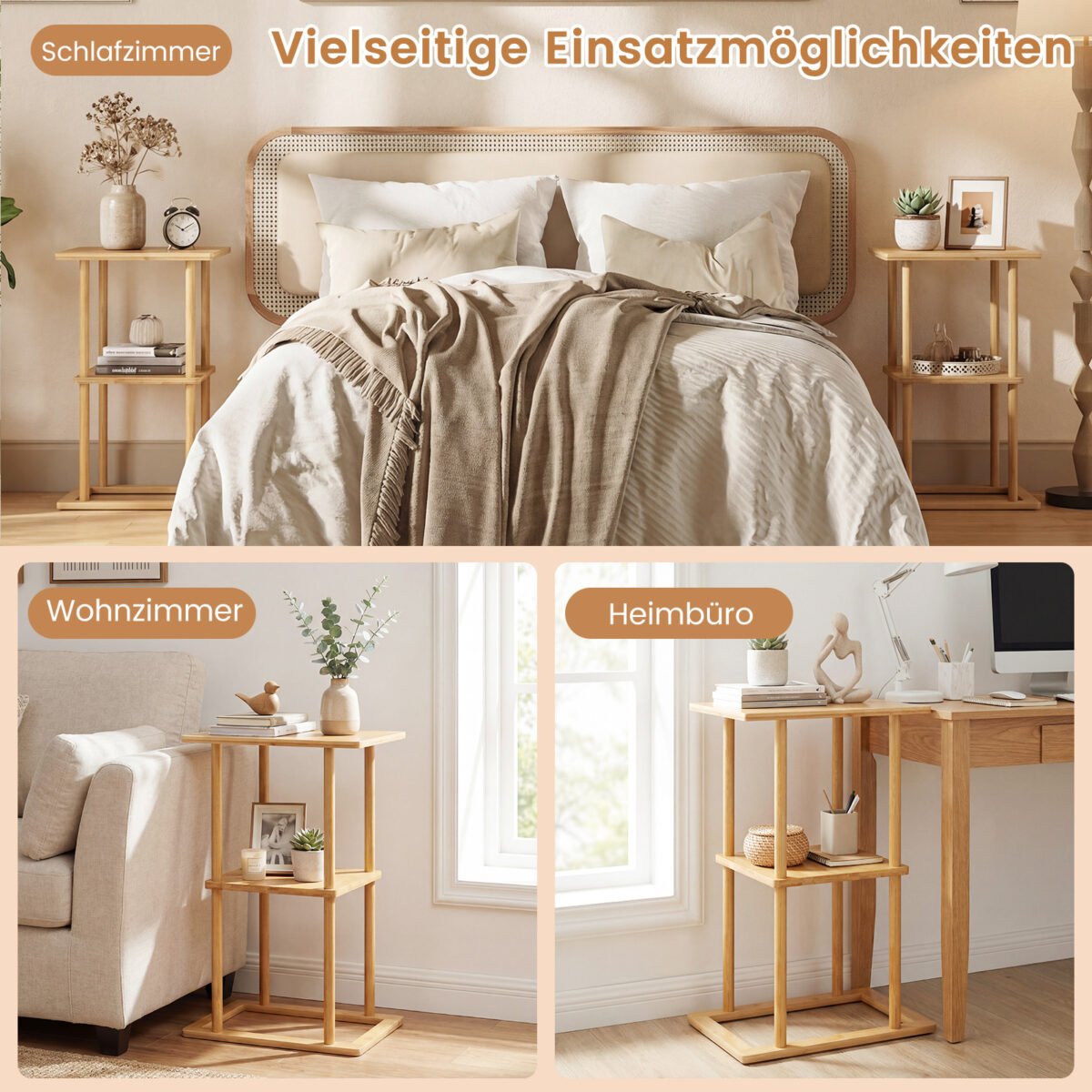 Bambukiniai šoniniai staliukai su lentynėlėmis (Natūrali) – Paveikslėlis 3