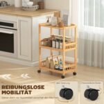 Bambukinis virtuvinis vežimėlis su ratukais ir 3 lentynomis – Paveikslėlis 5