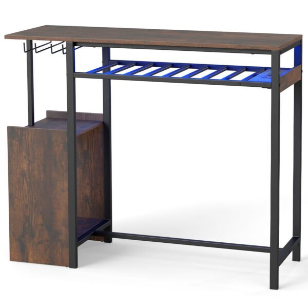 Baro stalas su RGB apšvietimu ir integruota įkrovimo stotele (Ruda)