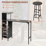 Baro stalo komplektas su vyno laikikliais ir šoninėmis lentynomis (Juoda) – Paveikslėlis 2