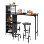 Baro stalo komplektas su vyno laikikliais ir šoninėmis lentynomis (Juoda)