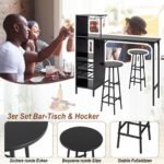 Baro stalo komplektas su vyno laikikliais ir šoninėmis lentynomis (Juoda) – Paveikslėlis 3