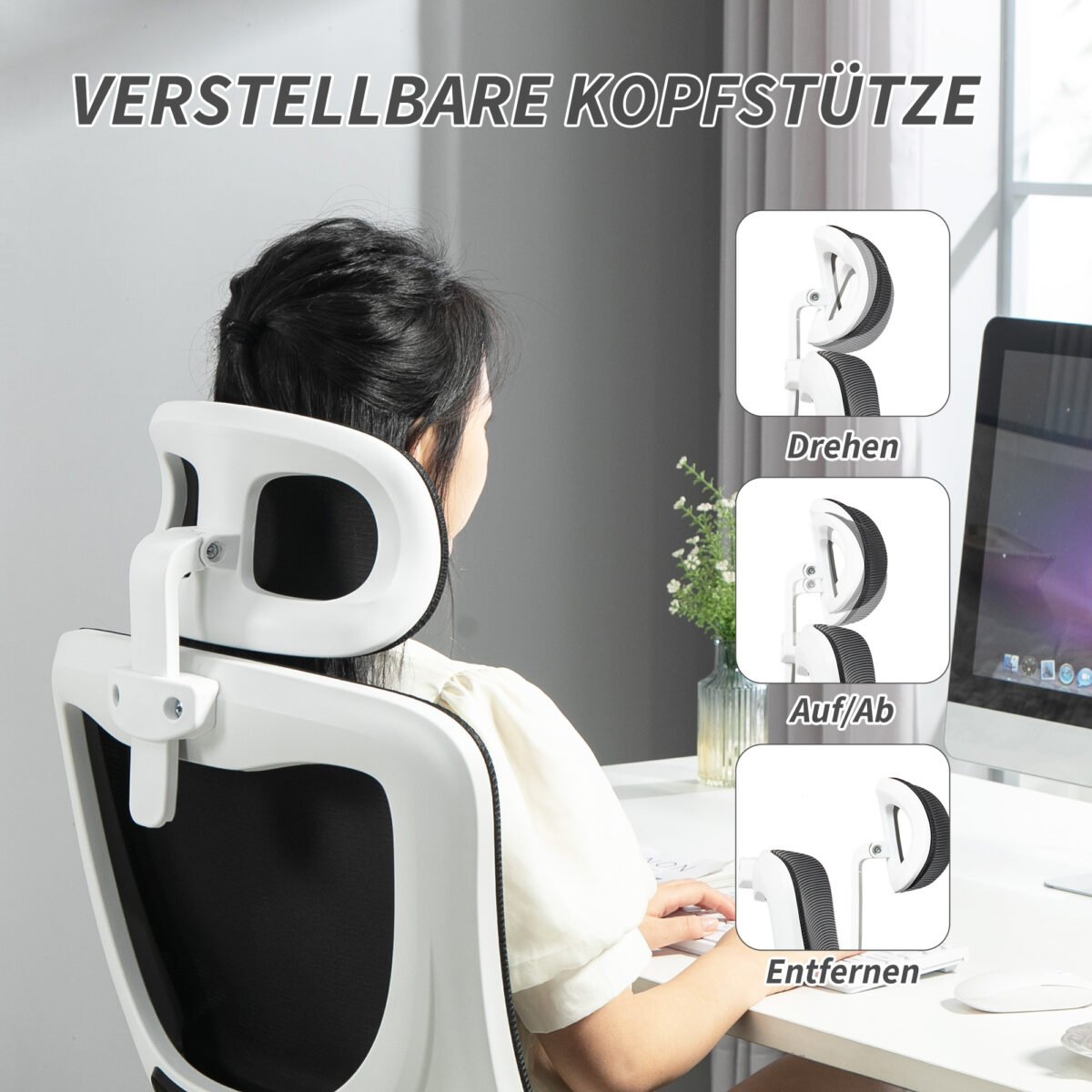 Biuro kėdė su reguliuojama galvos atrama ir reguliuojamu aukščiu – Paveikslėlis 7