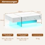 Blizgus kavos staliukas su LED apšvietimu ir 3 stalčiais (Juoda ir balta) – Paveikslėlis 2