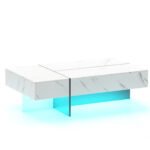 Blizgus kavos staliukas su LED apšvietimu ir 3 stalčiais (Juoda ir balta)