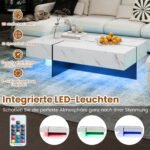 Blizgus kavos staliukas su LED apšvietimu ir 3 stalčiais (Juoda ir balta) – Paveikslėlis 3