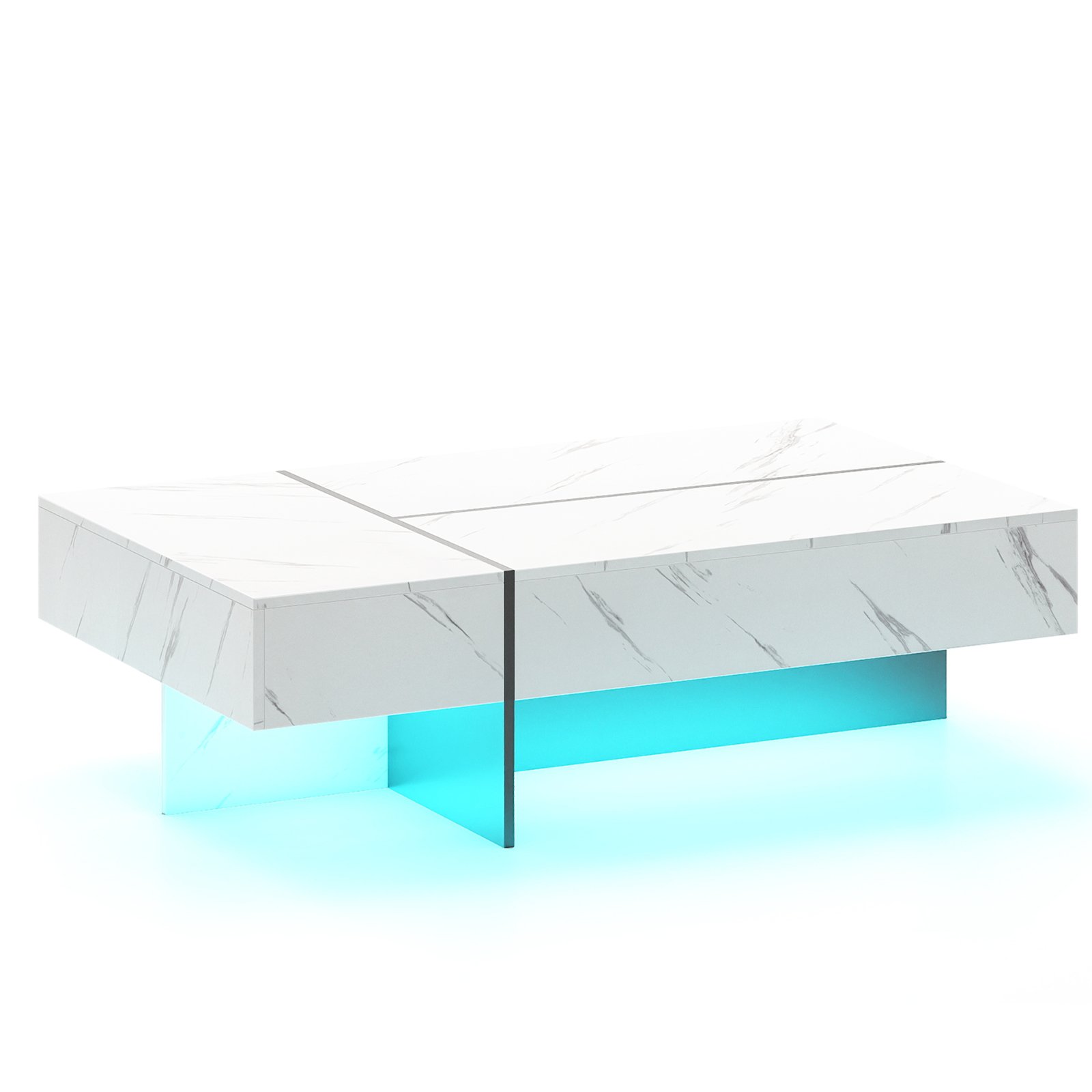 Blizgus kavos staliukas su LED apšvietimu ir 3 stalčiais (Juoda ir balta)