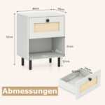 Boho stiliaus naktinis staliukas su rotango stalčiumi (Balta) – Paveikslėlis 2