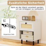 Boho stiliaus naktinis staliukas su rotango stalčiumi (Balta) – Paveikslėlis 4