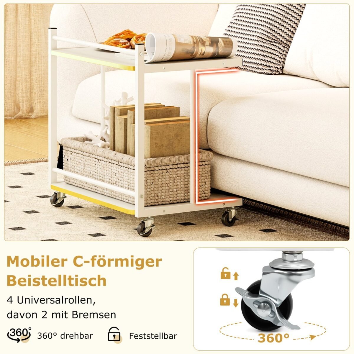 C formos mobilus staliukas su 2 atviromis lentynomis (Balta) – Paveikslėlis 5