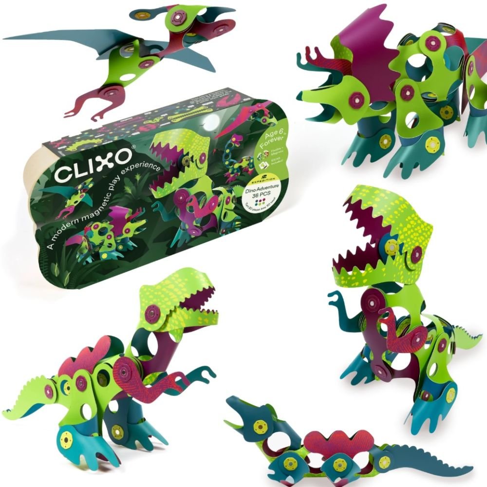 Clixo Dino tematikos magnetinių kaladėlių rinkinys