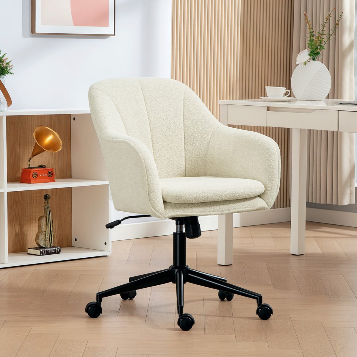 Darbo kėdė su minkštu flanelinio audinio apmušalu ir lenkta ergonomine atrama – Paveikslėlis 2