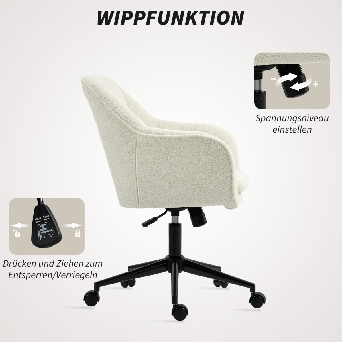 Darbo kėdė su minkštu flanelinio audinio apmušalu ir lenkta ergonomine atrama – Paveikslėlis 6