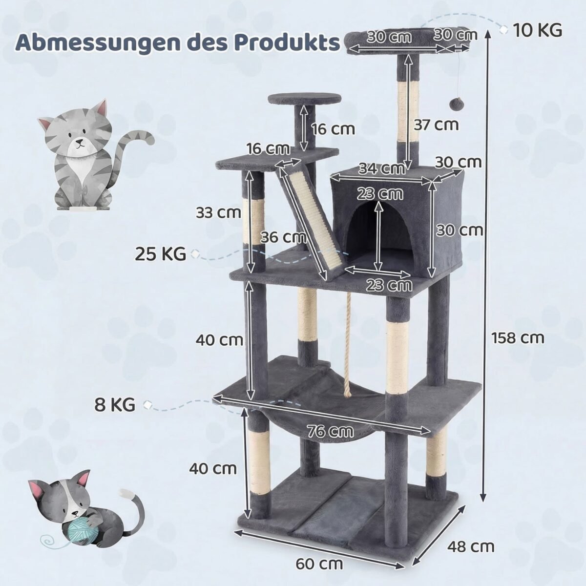 Daugiaaukštis kačių draskyklės medis su guoliu hamaku ir apžvalgos aikštele (Tamsiai pilka) – Paveikslėlis 2