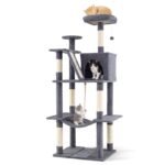 Daugiaaukštis kačių draskyklės medis su guoliu hamaku ir apžvalgos aikštele (Tamsiai pilka)