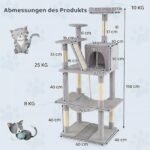 Daugiaaukštis kačių medelis su sizalio draskyklėmis 158 cm (Šviesiai pilka) – Paveikslėlis 2