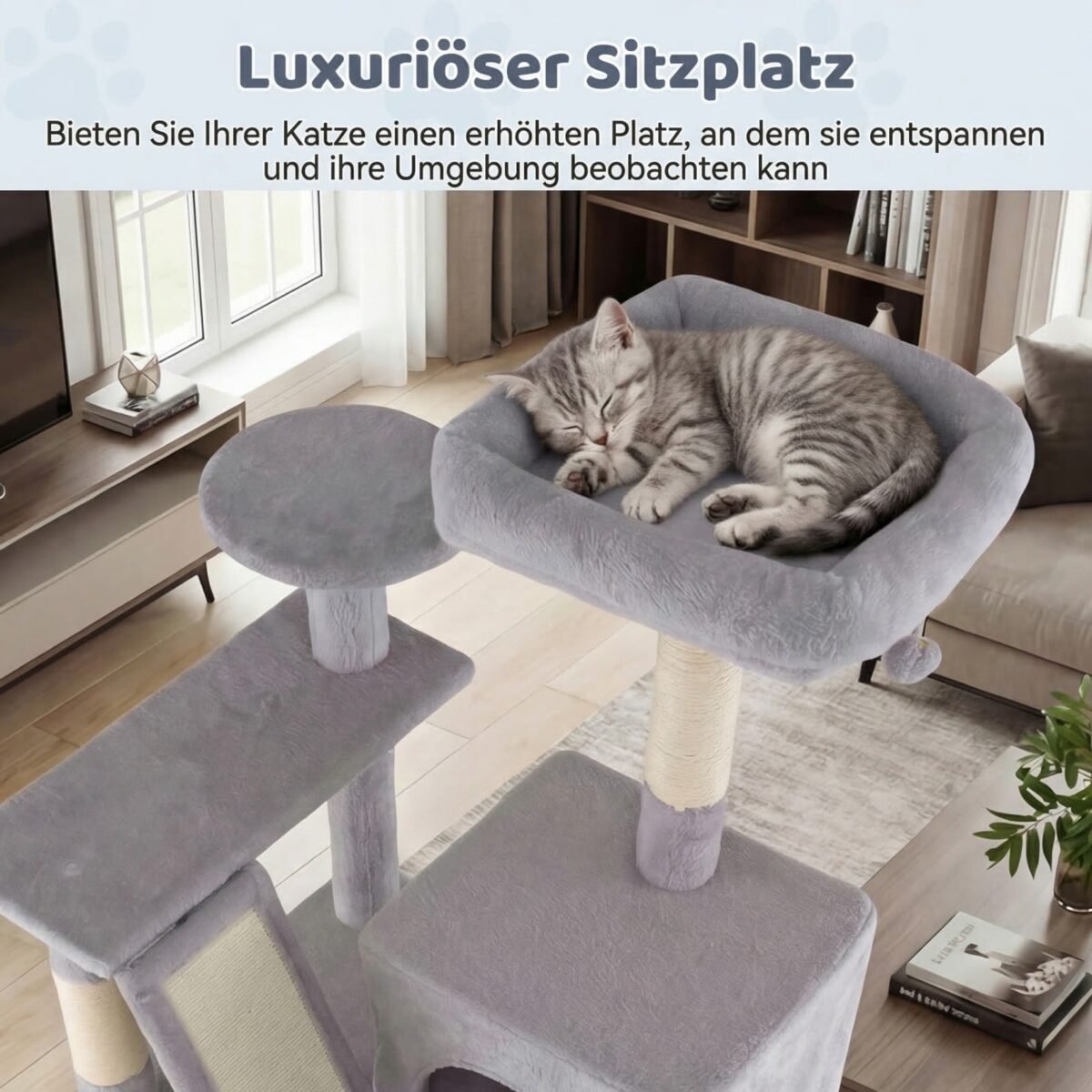 Daugiaaukštis kačių medelis su sizalio draskyklėmis 158 cm (Šviesiai pilka) – Paveikslėlis 3