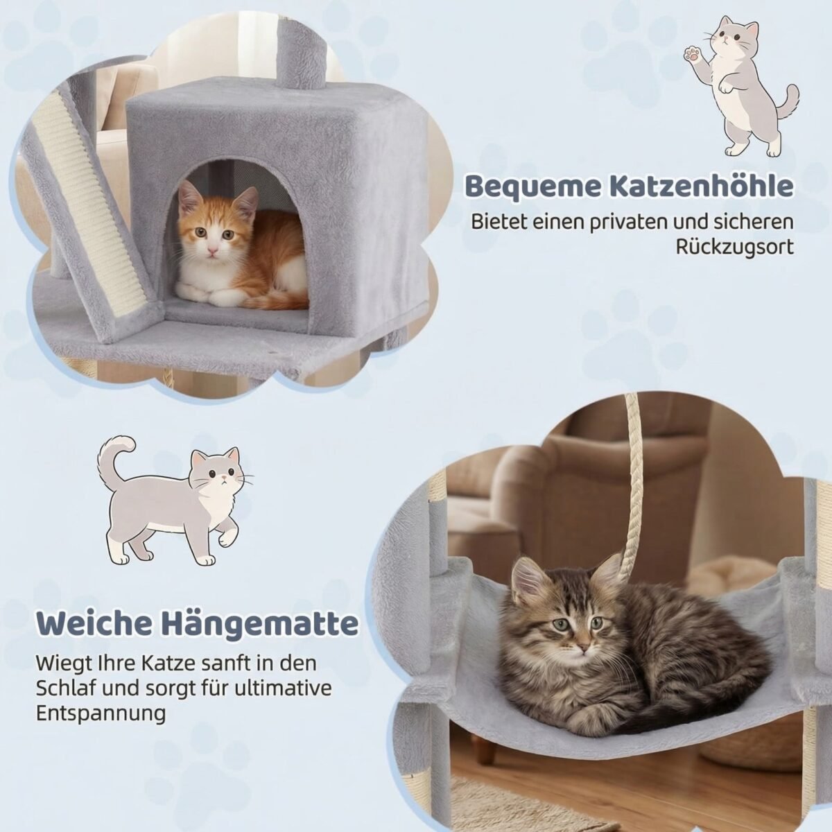 Daugiaaukštis kačių medelis su sizalio draskyklėmis 158 cm (Šviesiai pilka) – Paveikslėlis 4