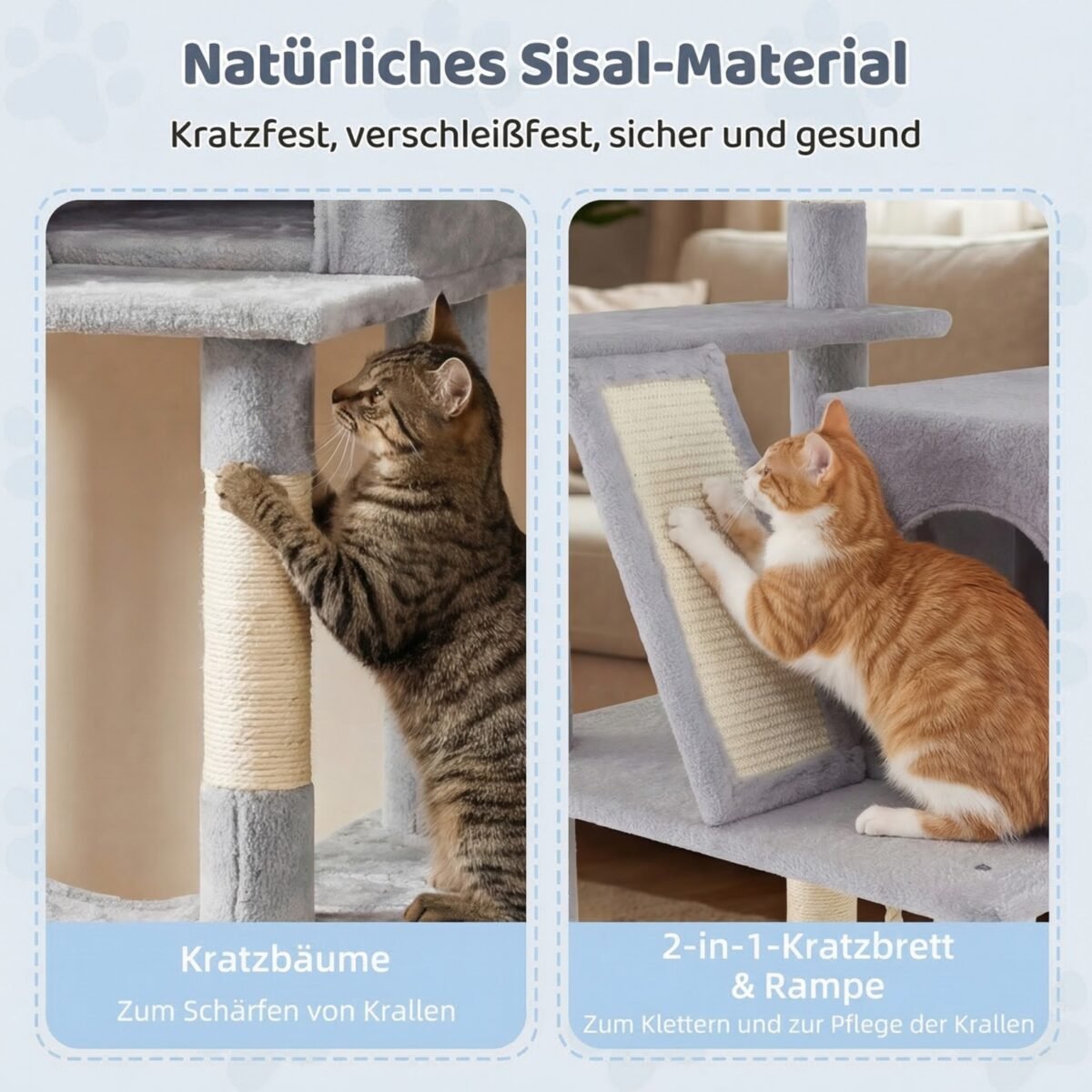Daugiaaukštis kačių medelis su sizalio draskyklėmis 158 cm (Šviesiai pilka) – Paveikslėlis 5