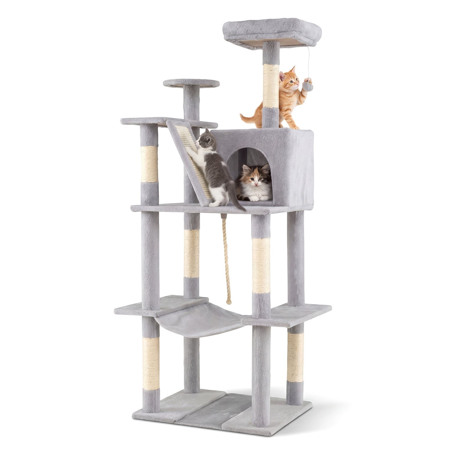 Daugiaaukštis kačių medelis su sizalio draskyklėmis 158 cm (Šviesiai pilka)