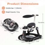 Daugiafunkcinė 7-in-1 kūdikio vaikštynė su stogeliu ir reguliuojamomis padėtimis (Juoda ir balta)