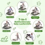 Daugiafunkcinė 7-in-1 kūdikio vaikštynė su stogeliu ir reguliuojamu aukščiu (Žalia) – Paveikslėlis 3