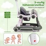 Daugiafunkcinė 7-in-1 kūdikio vaikštynė su stogeliu ir reguliuojamu aukščiu (Žalia) – Paveikslėlis 4