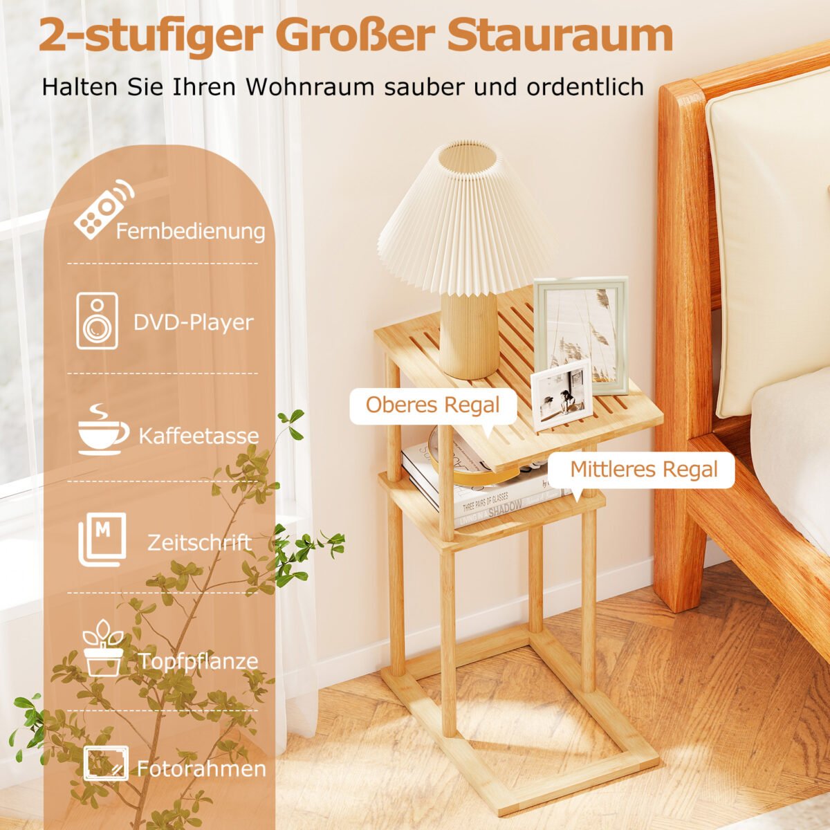 Daugiafunkcinis bambukinis šoninis staliukas (2 dalių rinkinys) (Natūrali) – Paveikslėlis 4