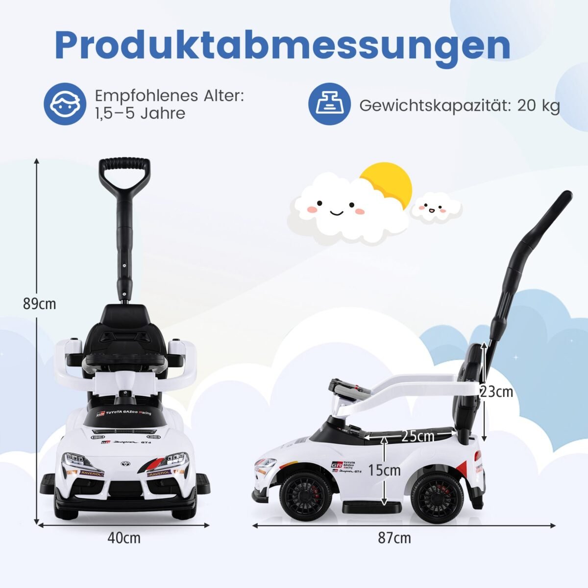 Paspiriama mašinėlė-stumdukas su stūmimo rankena 3-in-1 (Balta) – Paveikslėlis 2