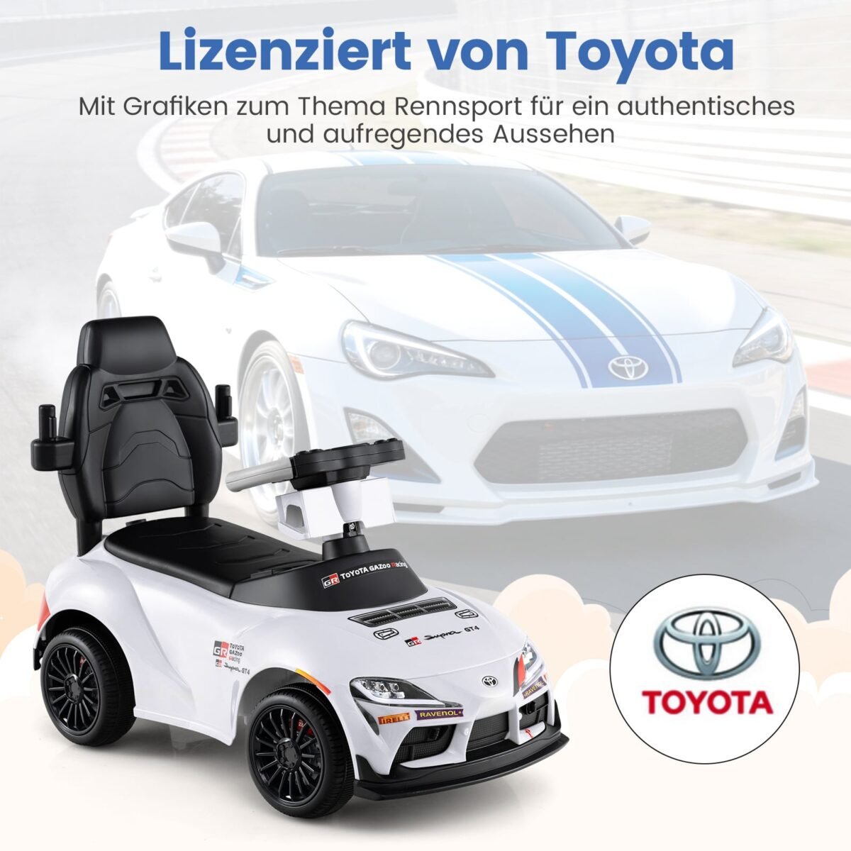 Paspiriama mašinėlė-stumdukas su stūmimo rankena 3-in-1 (Balta) – Paveikslėlis 4