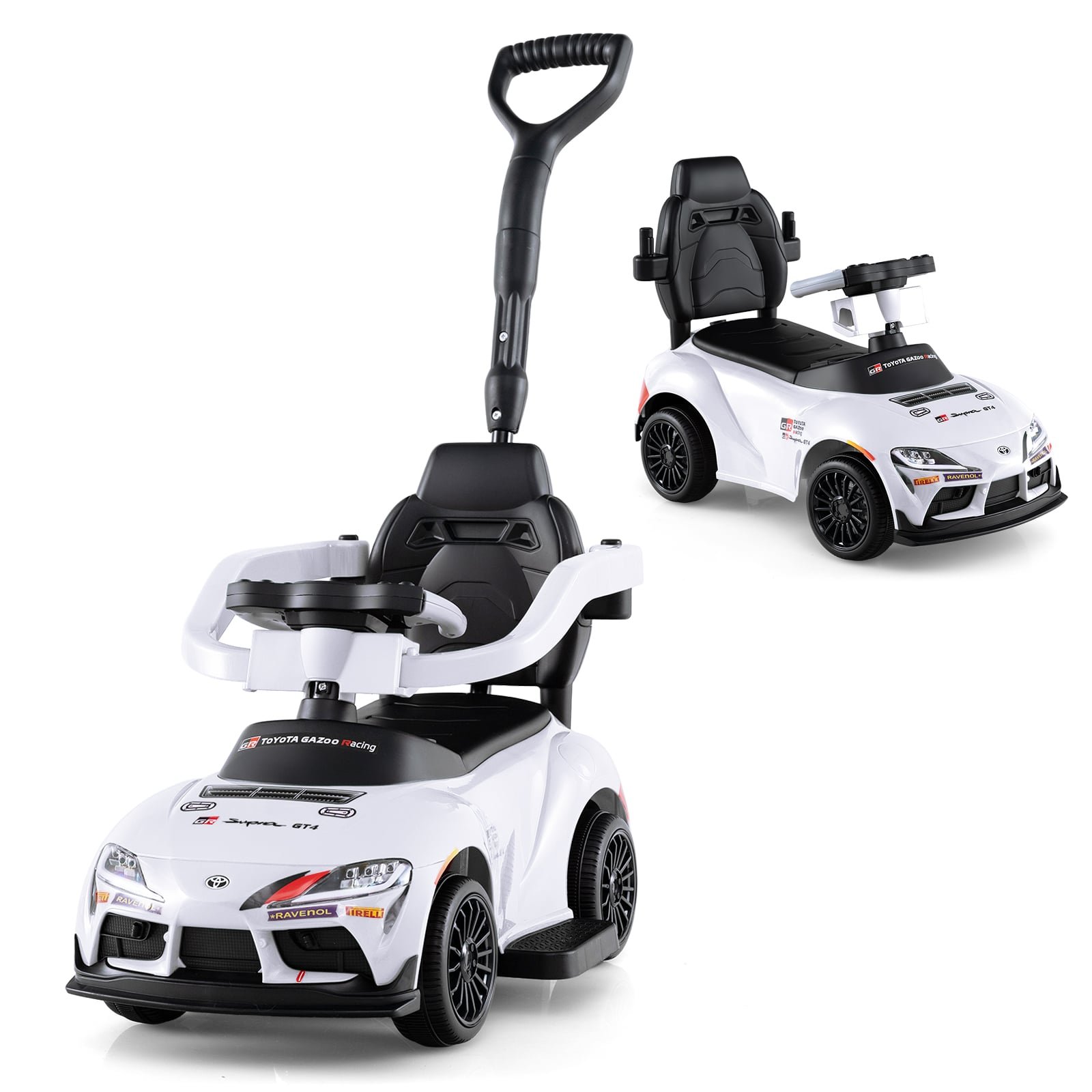 Daugiafunkcinis vaikiškas 3-in-1 stumdukas su stūmimo rankena (Balta)