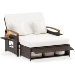 Daugiafunkcis Rataninis Lauko Baldų Komplektas 3 viename su Sofa ir Otomane (Balta)