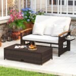 Rataninis lauko baldų komplektas su sofa ir otomane (Balta) – Paveikslėlis 3