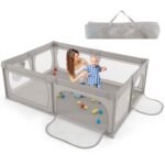 Didelis kūdikių maniežas su 50 kamuoliukų ir kvėpuojančiu tinkleliu (Pilka)