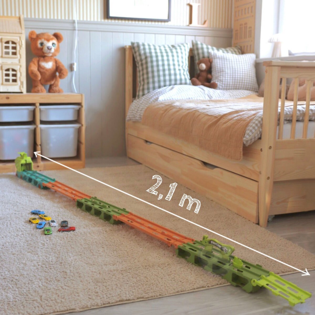 Dinozauro transporteris su išskleidžiama 2,1 m trasa automobiliukams – Paveikslėlis 3