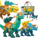 Dinozaurų konstravimo rinkinys trims dinozaurams su gręžtuvu ir atsuktuvu