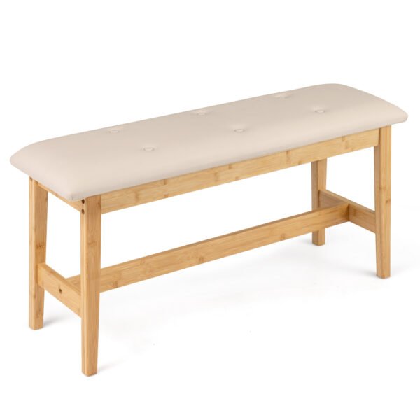 Dirbtinės odos apmušalais dengtas bambuko suoliukas su pamušalu 100 cm (Natūrali)