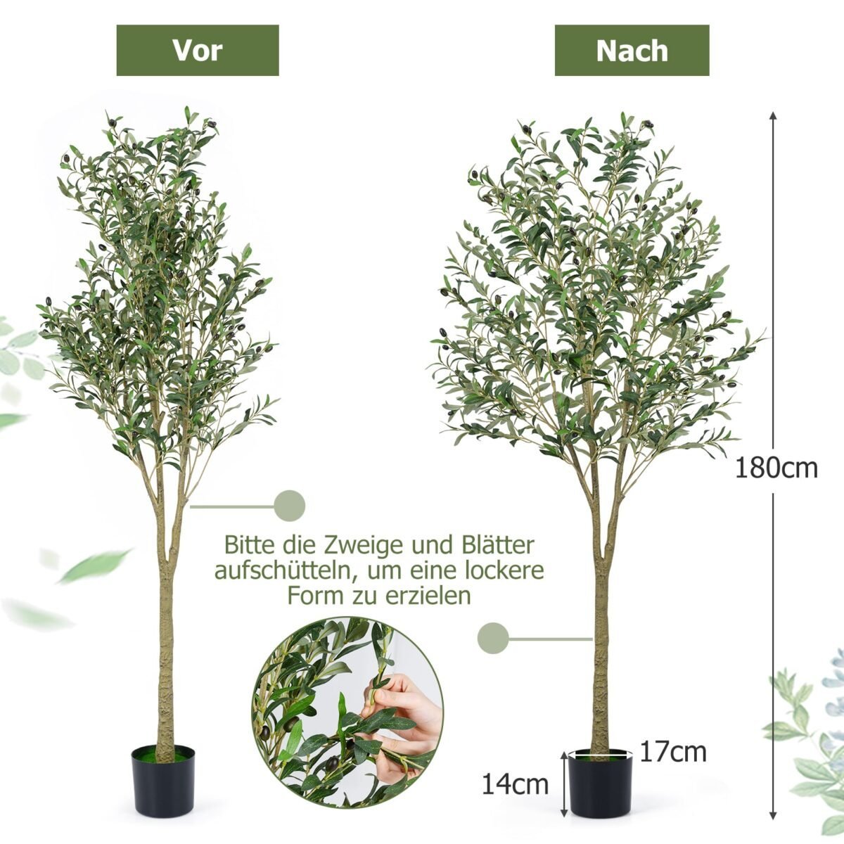 Dirbtinis alyvmedis su plastikiniu vazonu 180 cm aukščio (Žalia) – Paveikslėlis 2