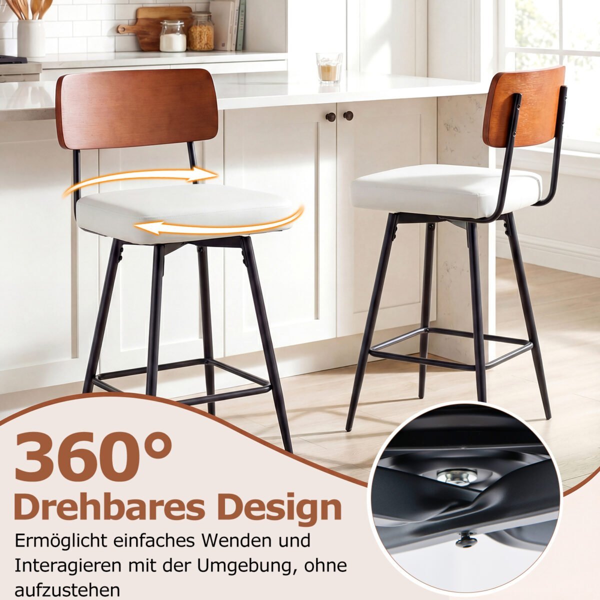 Dvi pasukamos baro kėdės su paminkštintu atlošu (Balta) – Paveikslėlis 4