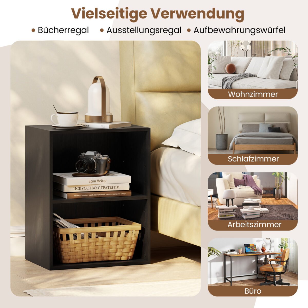 Dviaukštė atvira lentyna knygoms ir daiktams (Juoda)