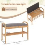 Dviaukštis bambukinis batų suoliukas su paminkštinta sėdyne ir daiktadėže (Pilka) – Paveikslėlis 2