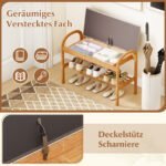 Dviaukštis bambukinis batų suoliukas su paminkštinta sėdyne ir daiktadėže (Pilka) – Paveikslėlis 4