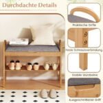 Dviaukštis bambukinis batų suoliukas su paminkštinta sėdyne ir daiktadėže (Pilka) – Paveikslėlis 5