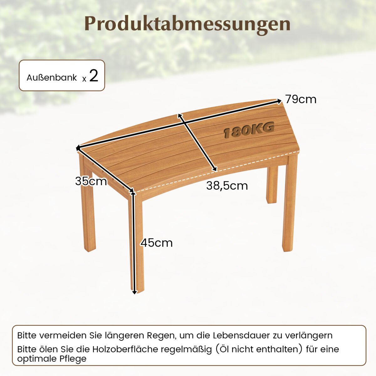 Dvidalis lenktas medinis suoliukas be atlošo (Natūrali) – Paveikslėlis 2