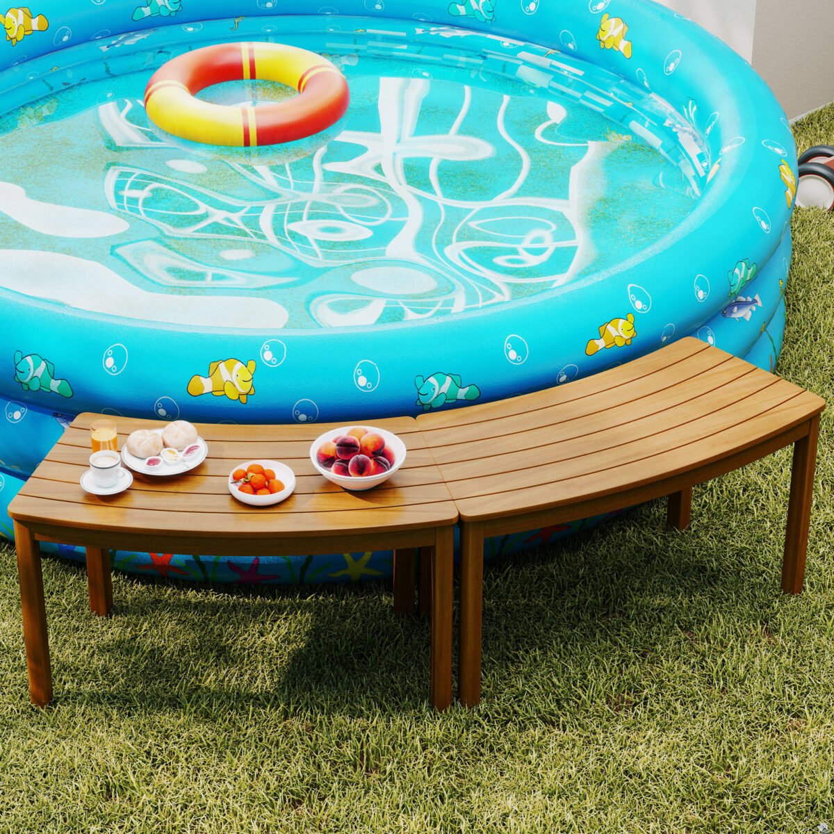 Dvidalis lenktas medinis suoliukas be atlošo (Natūrali) – Paveikslėlis 5