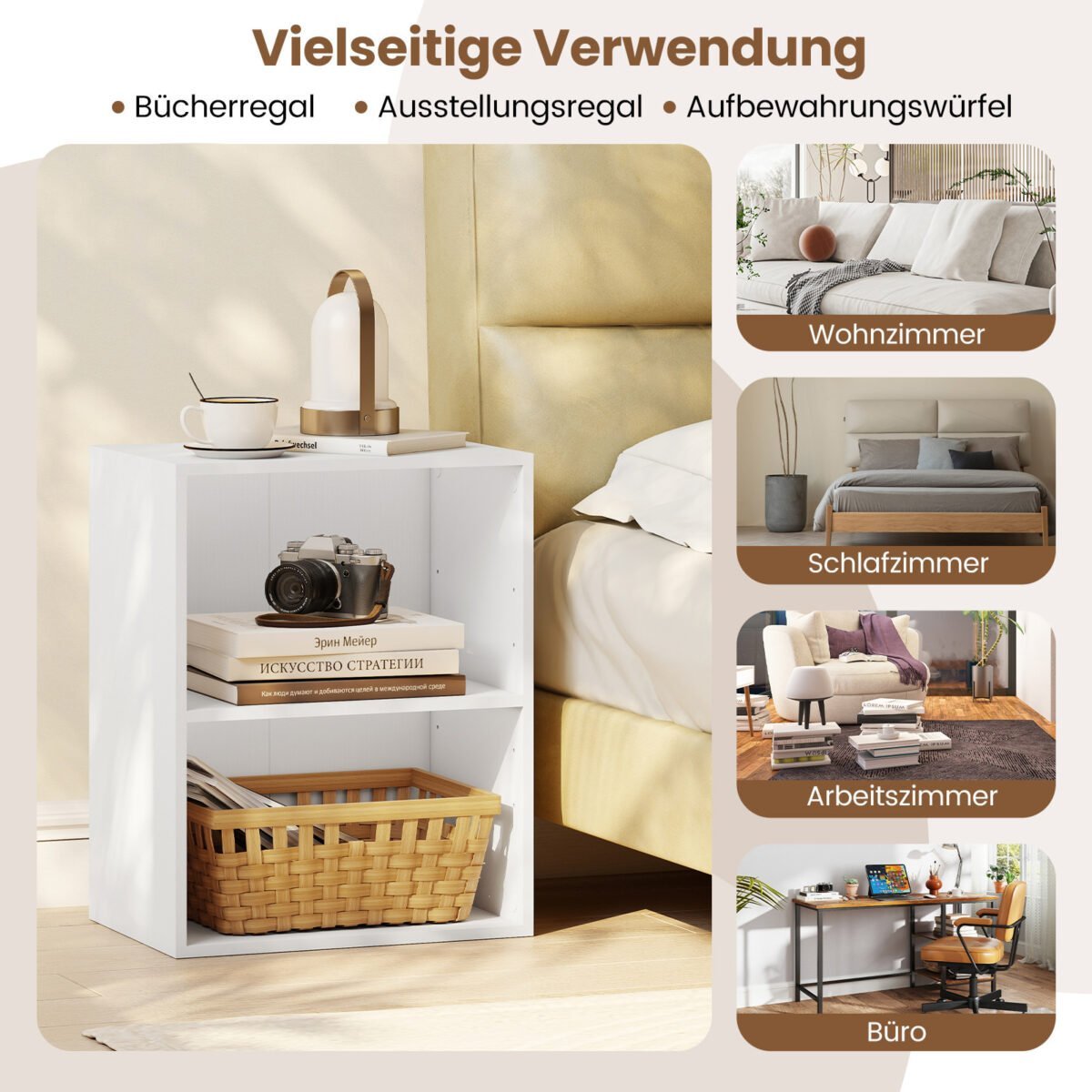 Dviejų aukštų atvira medienos plokščių lentyna (Balta)