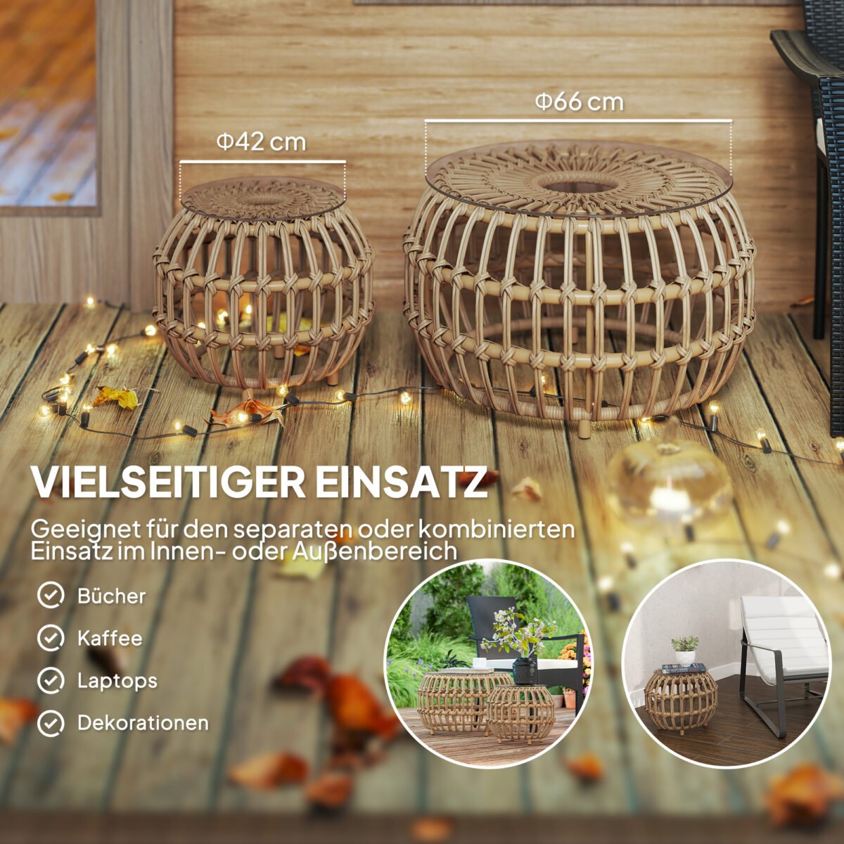 Dviejų dalių atsparūs oro sąlygoms poliratano šoniniai staliukai su grūdinto stiklo stalviršiais – Paveikslėlis 4