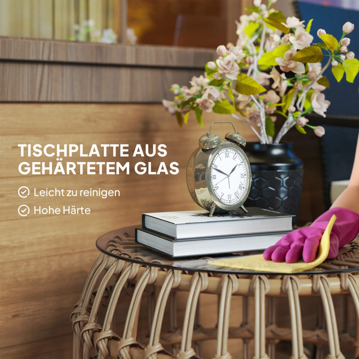 Dviejų dalių atsparūs oro sąlygoms poliratano šoniniai staliukai su grūdinto stiklo stalviršiais – Paveikslėlis 7